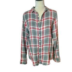 CP Shades Womens Sz XS Romy Red Grey Plaid Double Cotton Gauzy Button Up Shirt